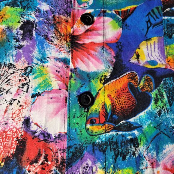 VTG Yo Wear USA Men's‎ Fish Aquarium Short Sleeve Hawaiian Button Down Shirt - Picture 5 of 11